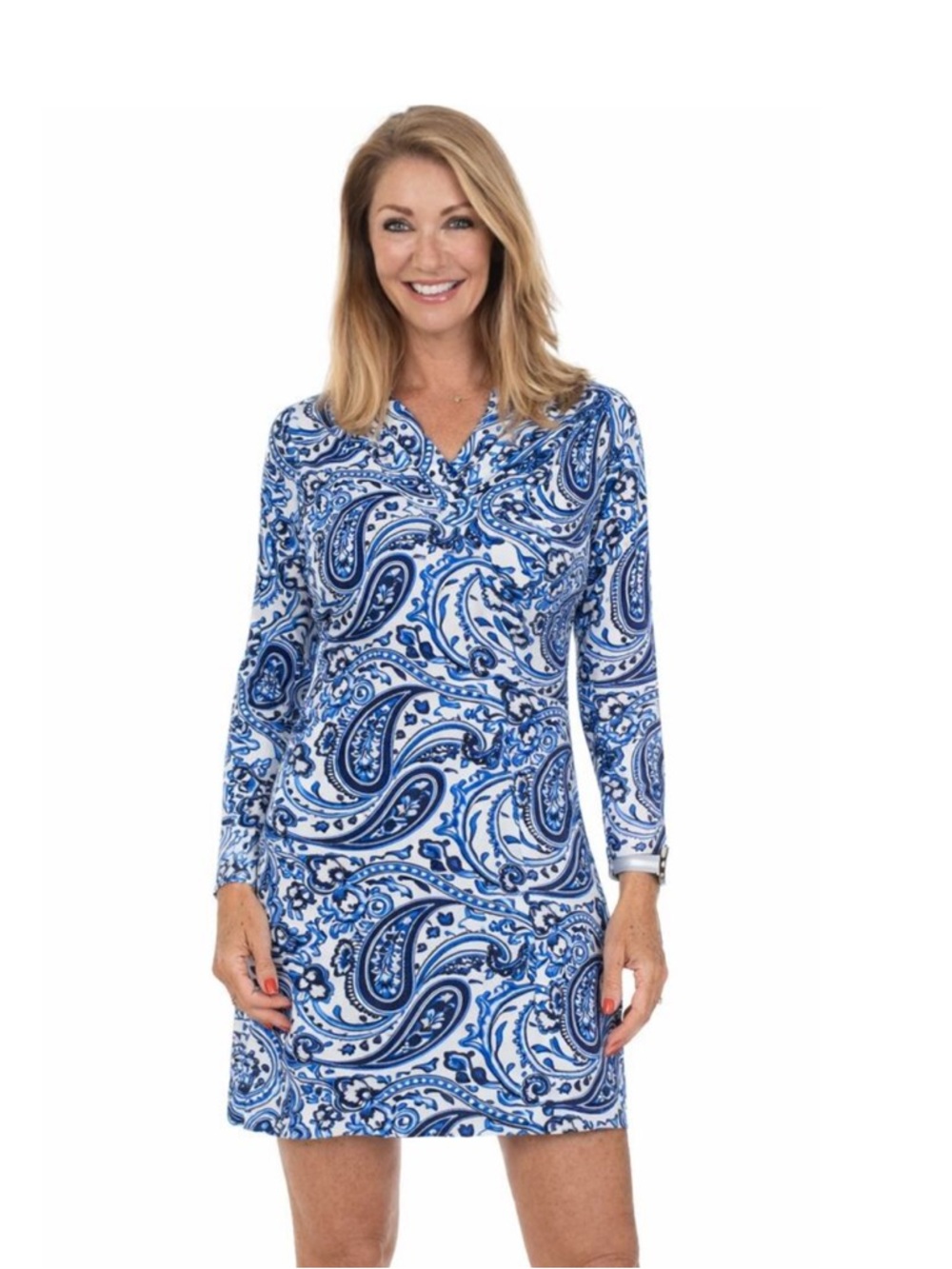 IBKUL Blue Paisley Zip Front UPF 50 Vented Dress Size M